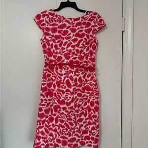 Pink and White Sheath Midi Dress with Flutter Cap Sleeves